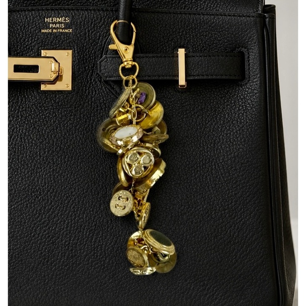 Vintage Style Gold Tone Button Cluster Bag‎ Charm Handbag Accessory Keychain